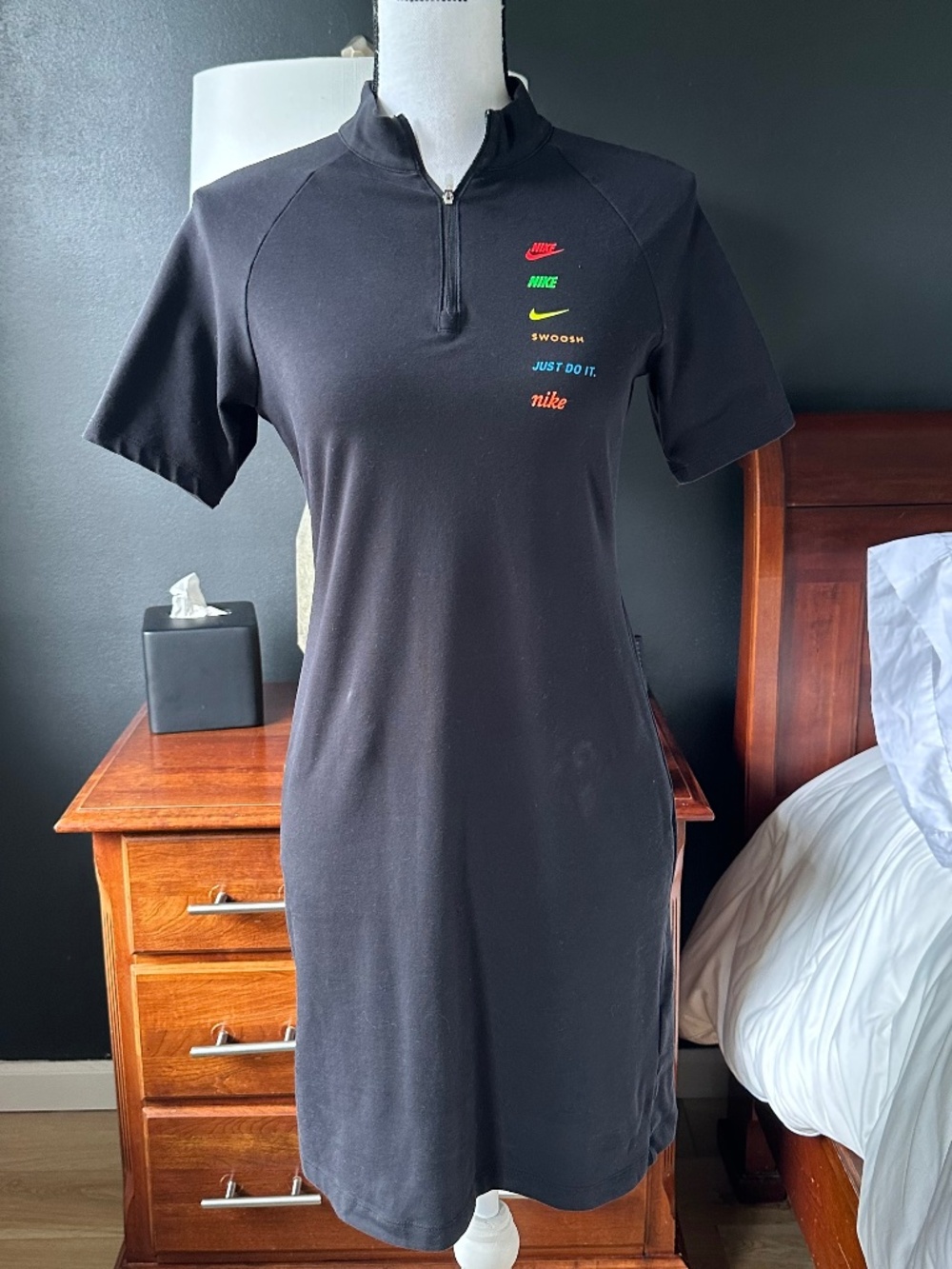 Nike Black Zip Neck Mini Dress - Sz M